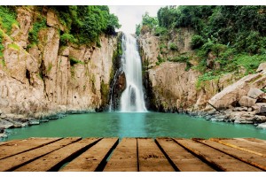 Фототапет красив голям водопад с платформа