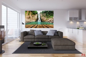 Фототапет красив голям водопад с платформа