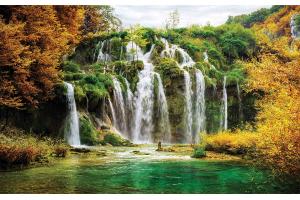 Фототапет горски голям водопад есенен пейзаж 