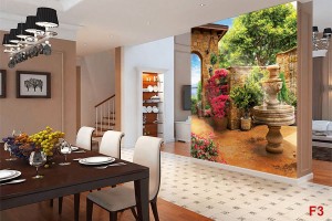 Фототапети вътрешен двор градина с фонтан