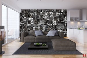 Фототапет бетонови букви арт стена сиво черно