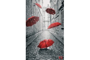 Фототапет арт с чадъри в черно и червено