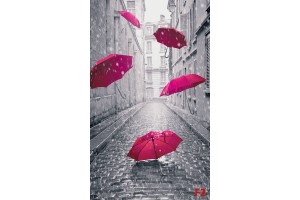 Фототапет арт с чадъри в черно и розово