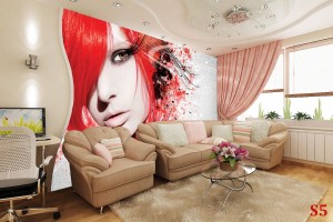Фототапети арт лице в червено и сиво