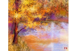 Фототапети цветна рисувана картина дърво край езеро