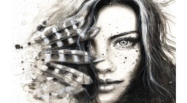 Фототапети рисувано женско лице с пера 