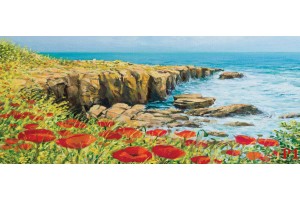 Фототапет красив морски бряг с макове