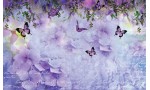 Фототапет дизайнерски лилав микс от пеперуди и хортензии
