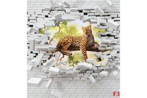 Фототапет разбита тухлена стена с леопард на дърво