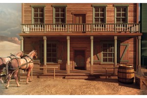 Фототапети ретро изглед с коне и американски тип къща