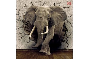 Фототапети 3D модел разбита стена – слон Фототапети 3D модел разбита стена – слон