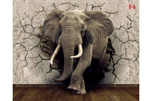 Фототапети 3D модел разбита стена – слон Фототапети 3D модел разбита стена – слон