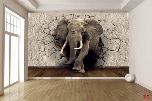 Фототапети 3D модел разбита стена – слон
