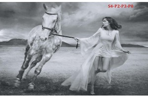 Фототапет арт бял кон и жена