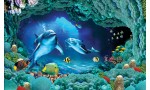 Фототапети 3D визуализация на морско дъно и делфини в 2 цвята