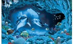 Фототапети 3D визуализация на морско дъно и делфини в 2 цвята