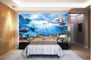 Фототапет 3D модел с морско дъно риби и кораб