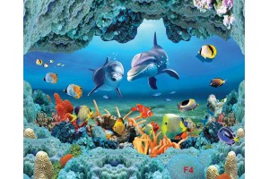 Фототапети морско дъно с 3д ефект корали -делфини-рибки