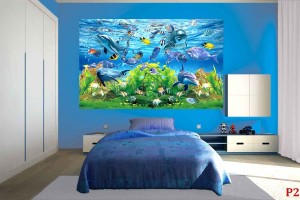 Фототапети морско дъно с 3д ефект рисувани рибки и делфини ,водорасли Фототапети морско дъно с 3д ефект рисувани рибки и делфини ,водорасли