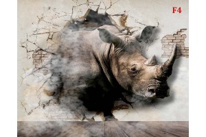 Фототапети 3D разбита стена мазилка със носорог 