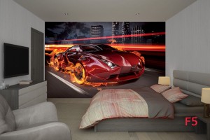 Фототапети спортна кола в пламъци