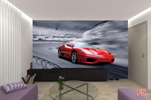 Фототапети червен спортен автомобил на сив фон